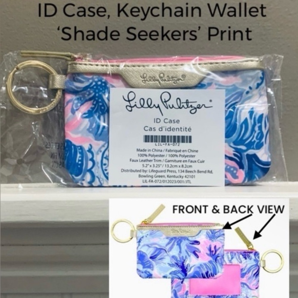 Lilly Pulitzer Blue, Pink and Gold ID Case with Keyring - Picture 3 of 3